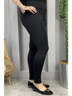 Güneş Büyük Beden Yüksek Bel Toparlayıcı Interlok Çelik Örme Siyah Kadın Tayt ( Rahat, Şık, Lux, High Waist Leggings)