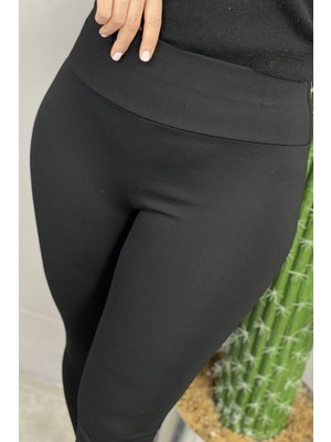 Güneş Büyük Beden Yüksek Bel Toparlayıcı Interlok Çelik Örme Siyah Kadın Tayt ( Rahat, Şık, Lux, High Waist Leggings)