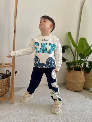 Sacro Kids  Disney Gap Desenli Eşofman-Sweatshirt 3 Iplik Kışlık Şardonlu Erkek Çocuk Takım