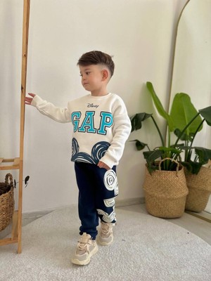 Sacro Kids  Disney Gap Desenli Eşofman-Sweatshirt 3 Iplik Kışlık Şardonlu Erkek Çocuk Takım