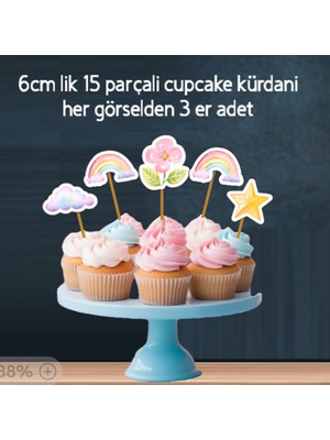 Hiras Dizayn 32PARÇA Gökkuşağı Bulut Yıldız Temalı Dev Doğum Günü Süsü Banner Pasta Kürdanı Cupcake Süs