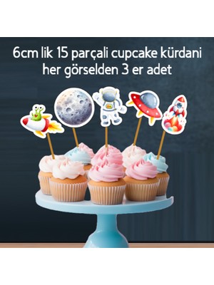 Hiras Dizayn 32 Parça Uzay Astronot Temalı Dev Set Doğum Günü Süsü, Banner Pasta Kürdanı Cupcake Süsü