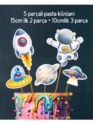 Hiras Dizayn 32 Parça Uzay Astronot Temalı Dev Set Doğum Günü Süsü, Banner Pasta Kürdanı Cupcake Süsü