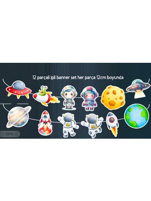 Hiras Dizayn 32 Parça Uzay Astronot Temalı Dev Set Doğum Günü Süsü, Banner Pasta Kürdanı Cupcake Süsü