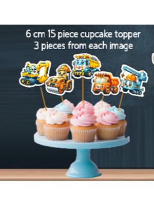 Hiras Dizayn KUROMI-32PARÇA Iş Makinası Kepçe Kamyon Dev Doğum Günü Süsü Banner Pasta Kürdanı Cupcake Süsü Seti