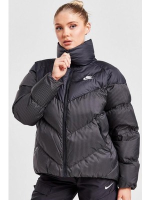 Nike Therma-Fit Windpuffer Grid Siyah Bol Kesim Kadın Spor Mont