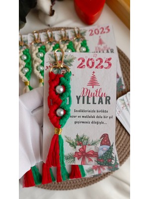Naz Mutlu Design 10 Adet Yeni Yıl Özel Tasarım Kartlı Makrome Anahtarlık, Yılbaşı Hediyesi