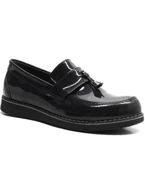 Papuccum Ortopedi Papuccum Siyah Rugan Çocuk Loafer Ortopedi İnce Taban Klasik Ayakkabı Erkek Çocuk İçin