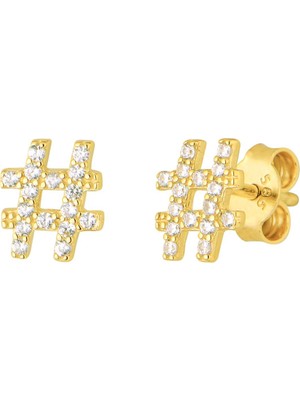 goldkupe 14 Ayar Taşlı Diyez Işareti Altın Küpe 1,07 gr