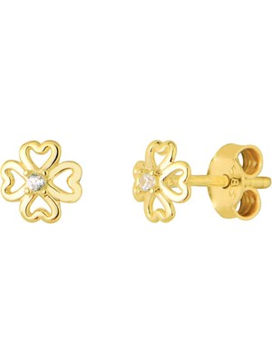 goldkupe 14 Ayar Kalpli Yonca Altın Küpe 0,77 gr