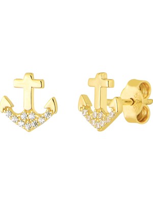 goldkupe 14 Ayar Taşlı Çapa Altın Küpe 1,10 gr