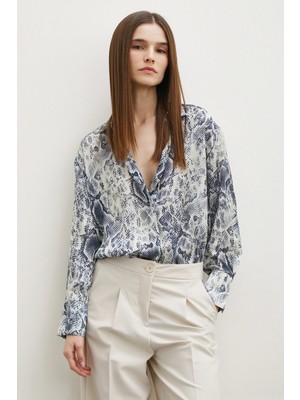 Never More Yılan Desen Saten Gömlek Gri