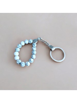 Mga Doğaltaş Beyaz Firuze Taşı Tesbih Anahtarlık - Doğal Taş Anahtarlık - Tesbih Anahtarlık -  Sertifikalı Doğal Taş Tesbih