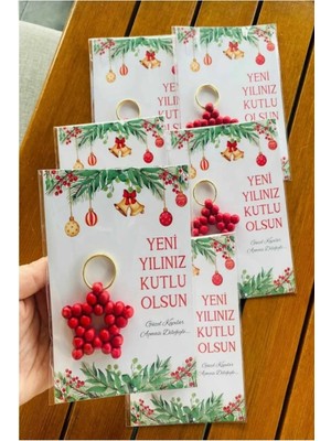 Emtory Home Kırmızı 5 Adet Yılbaşı Hediyesi Anahtarlık - Yeni Yıl Ahşap Yıldız Anahtarlık 5 Adet