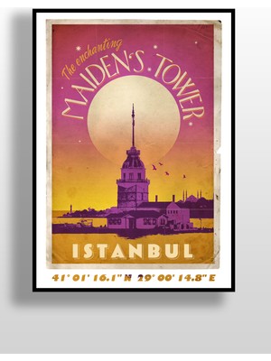 Hari Tasarım Retro Koordinatlı Şehir Posteri, Kız Kulesi, Çerçevesiz Poster-Harita Sanatı, Map Art Design