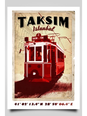 Hari Tasarım Retro Koordinatlı Şehir Posteri, Taksim, Çerçevesiz Poster-Harita Sanatı, Map Art Design