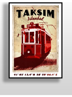 Hari Tasarım Retro Koordinatlı Şehir Posteri, Taksim, Çerçevesiz Poster-Harita Sanatı, Map Art Design