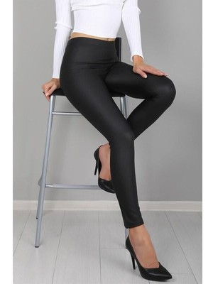 Pucka  Şardonlu Yüksek Bel Iç Lastikli Esnek Deri Tayt