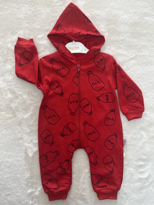 Nurcan Bebe Kapşonlu Milk Baskılı Tulum