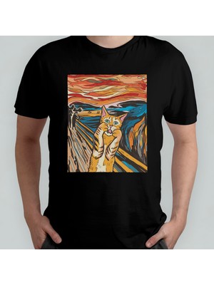 Pixxa Kedi Çığlık Scream Edvard Munch %100 Pamuklu Bisiklet Yaka T-Shirt Model 1
