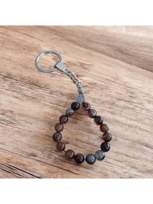 Mga Doğaltaş Kahve Akik Taşı Tesbih Anahtarlık - Doğal Taş Anahtarlık - Tesbih Anahtarlık Sertifikalı Orijinal Doğal Taş Tesbih