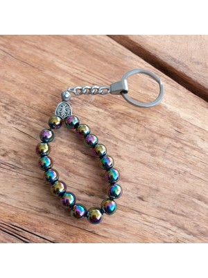 Mga Doğaltaş Renkli Hematittesbih Anahtarlık - Doğal Taş Anahtarlık - Tesbih Anahtarlık Sertifikalı Orijinal Doğal Taş Tesbih