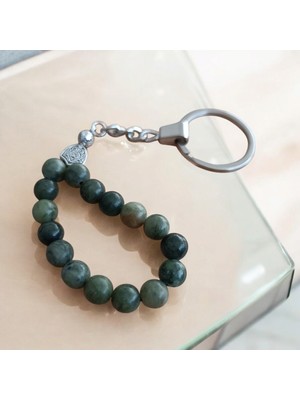 Mga Doğaltaş Yeşim Taşı Tesbih Anahtarlık - Doğal Taş Anahtarlık - Tesbih Anahtarlık Sertifikalı Orijinal Doğal Taş Tesbih