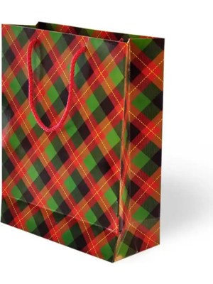 Arminow Ekose Desenli Ipli Karton Çanta 25 x 30 x 9 cm 2 Adet Ç007