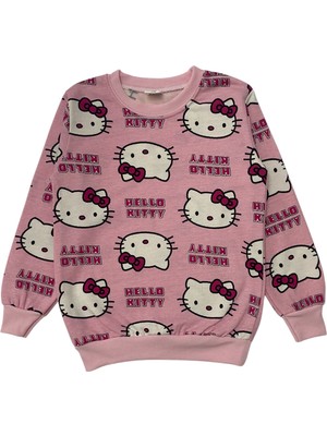 Kız Çocuk Iki Iplik Pamuklu Şardonlu Pembe Hello Kitty Desen Uzun Kollu Pijama Takımı