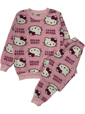 Kız Çocuk Iki Iplik Pamuklu Şardonlu Pembe Hello Kitty Desen Uzun Kollu Pijama Takımı