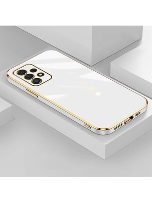 Fibaks Samsung Galaxy A52S Uyumlu Kılıf Parlak Kenarlı Altın Işlemeli Kamera Korumalı Kapak