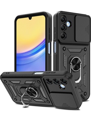 Fibaks Samsung Galaxy A15 Kılıf Kamera Korumalı Sürgülü Yüzüklü Armor Military Tank Koruyucu Kapak