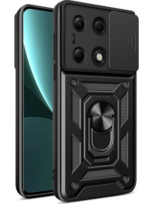 Fibaks Xiaomi Redmi Note 13 4g Kılıf Kamera Korumalı Sürgülü Yüzüklü Armor Military Tank Koruyucu Kapak
