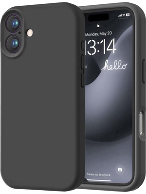 Fibaks iPhone 16 Kılıf Kadife Lansman Soft Yumuşak Liquid Silikon Kamera Korumalı Kapak Siyah