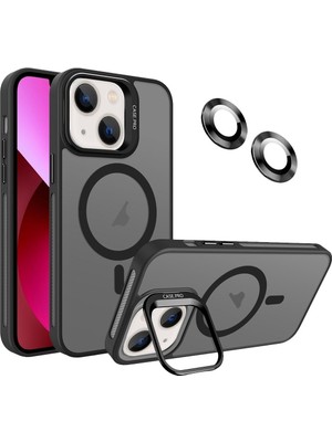 Fibaks Apple iPhone 13 Kılıf Standlı Mat Magsafe Metal Tuşlu Kamera Lens Hediyeli Wonk Kapak