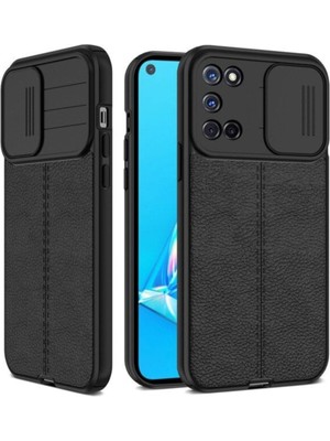 Fibaks Samsung Galaxy A02S Kılıf Sürgülü Slide Kamera Korumalı Deri Görünümlü Leke Tutmaz Lüks Silikon