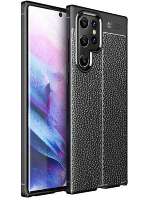 Fibaks Samsung Galaxy S22 Ultra Kılıf Rugan Armor Deri Görünümlü Parmak İzi Yapmaz Dayanıklı Niss Silikon Kapak