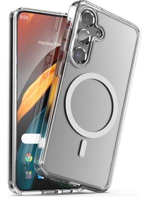 Fibaks Samsung Galaxy S24 Plus Kılıf Kamera Çıkıntılı Magsafe Wireless Şarj Sert Şeffaf Darbe Emici Kapak