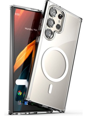Fibaks Samsung Galaxy S24 Ultra Kılıf Kamera Çıkıntılı Magsafe Wireless Şarj Sert Şeffaf Darbe Emici Kapak