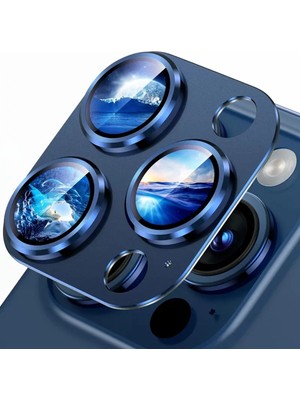 Fibaks Apple iPhone 15 Pro Max Kamera Lens Koruyucu Metal Çerçeveli Tam Koruma Temperli Cam