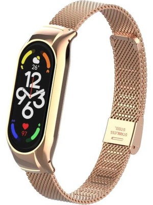 Fibaks Xiaomi Mi Band 7 Metal Kasalı Klipsli Hasır Desenli Paslanmaz Çelik Kordon