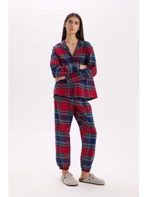 DeFacto Yılbaşı Temalı Beli Lastikli Ekose Desenli Flanel Pijama Altı-Fall in Love X9052AZ24WN