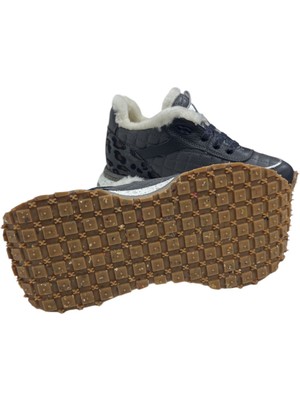 Degischic1 Lacivert Deri & Leopar Deri Sneaker