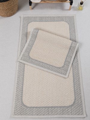 My Evilla Naturel Pamuklu Kilim Yıkanabilir Banyo Paspası Seti 2'li Klozet Takımı 60 x 100-50 x 60 cm  7034