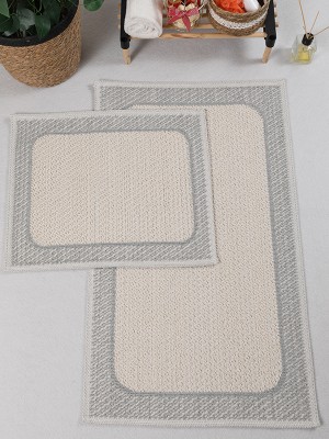 My Evilla Naturel Pamuklu Kilim Yıkanabilir Banyo Paspası Seti 2'li Klozet Takımı 60 x 100-50 x 60 cm  7034