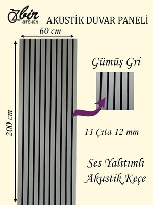 Özbir Mobilya Gümüş Gri Akustik Duvar Paneli 60x200 Ahşap Duvar Paneli