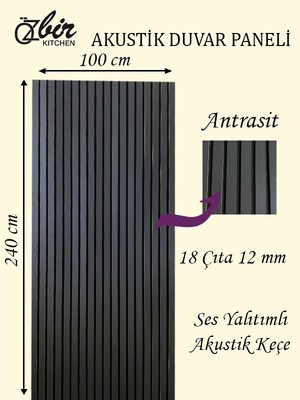 Özbir Mobilya Antrasit Akustik Duvar Paneli 100X240 Ahşap Duvar Paneli