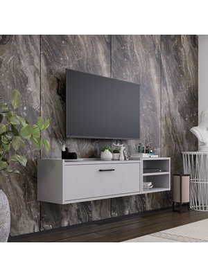 Lifedeco Tv Sehpa Ünitesi Beyaz Kapaklı Duvara Monte LD-1001-M1M4FB90