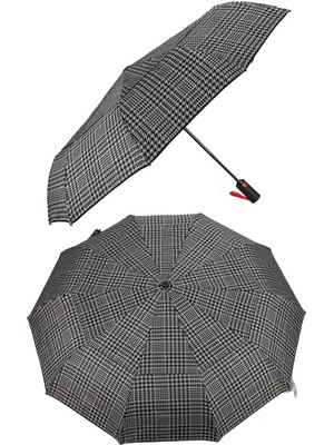 Marlux Ekstra Güçlendirilmiş Tam Otomatik Rüzgar Şemsiyesi 10 Fiber Tel Siyah Beyaz MPR2001E