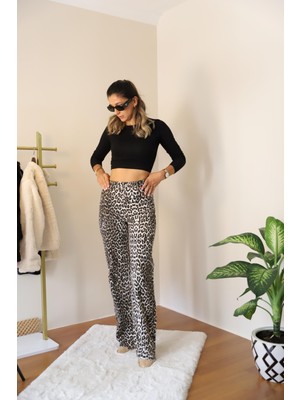 Derya Butik Wide Leg Leopar Jean